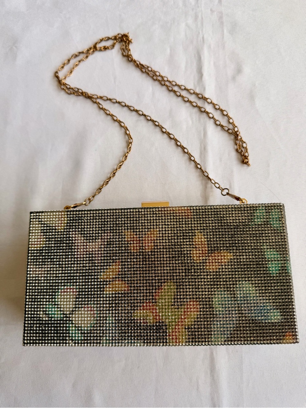 Natasha Butterfly Box Clutch with Glass Stones & Metal and Chain Strap
